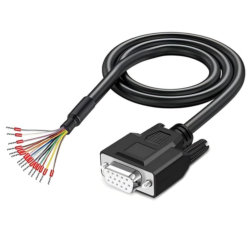 Willwewon 10Ft 24AWG VGA Female RS232 15Pin Serial Extension Cable, HDB15 3 Row 15-Pin Gold Plated Connector with Bare Wire End Cable - Image 1